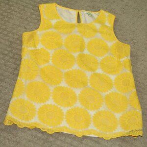 Jade Melody Tam Sz Medium Yellow Floral Sleeveless Top Side Zipper Sunflower